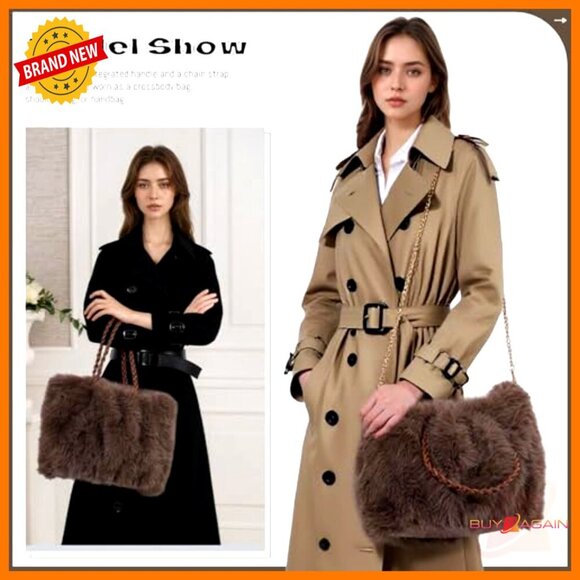Amazon.com: Large Furry Hobo Shoulder Crossbody Bag for  Faux Fur Tote Bag with Removable Chain Strap, Spacious Hobo Handbag